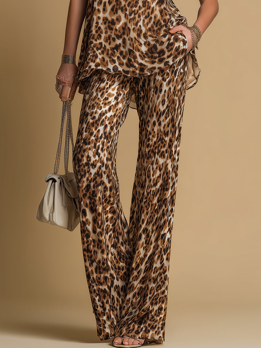 Chiara™ | Set Top Chiffon Leopardo e Pantaloni Svasati