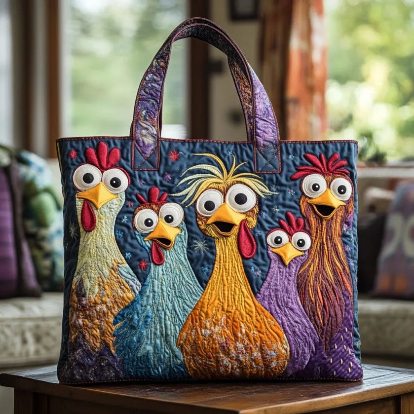 Borsa Artigianale con Cinque Galline Colorate
