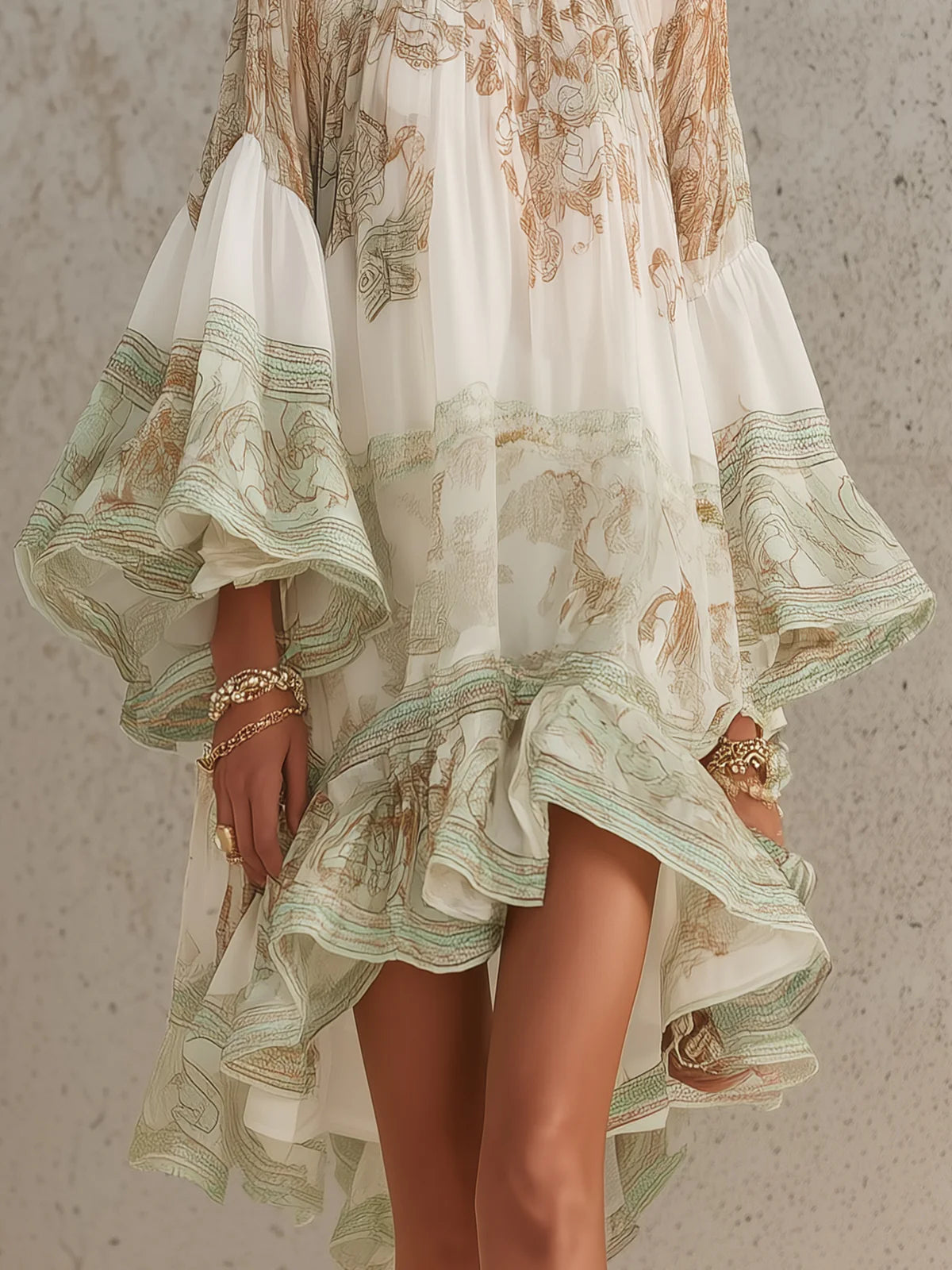 Chiara™ | Abito Mini Chiffon Verde a Righe