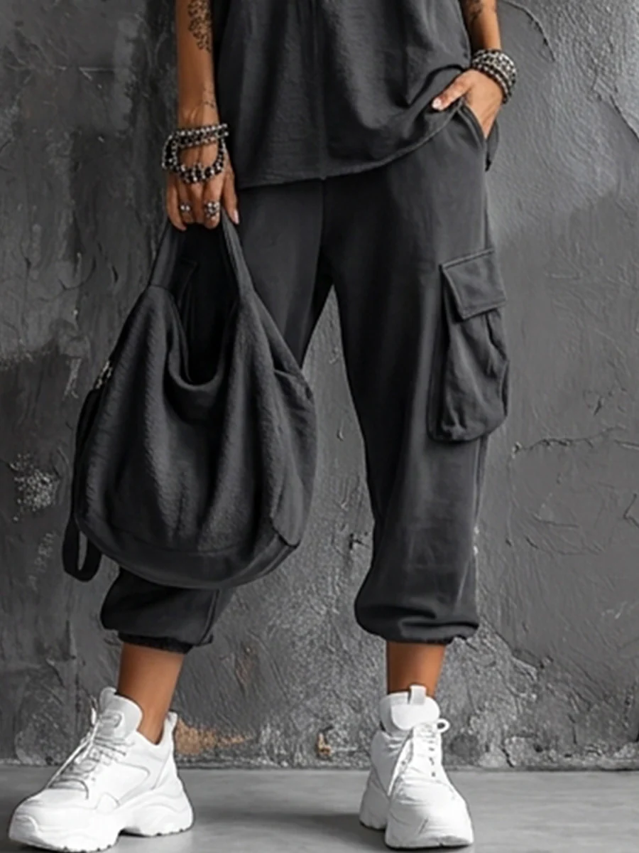 Chiara™ | Set Gilet e Pantaloni Cargo Grigio Scuro