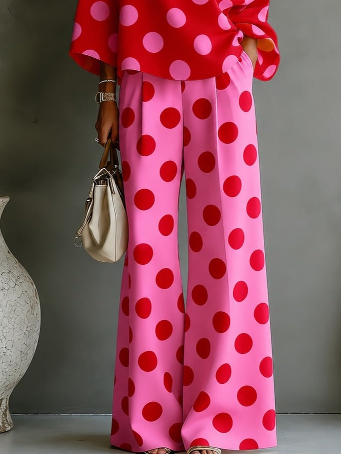 Chiara™ | Set Off-Shoulder Rosa a Pois con Pantaloni Larghi