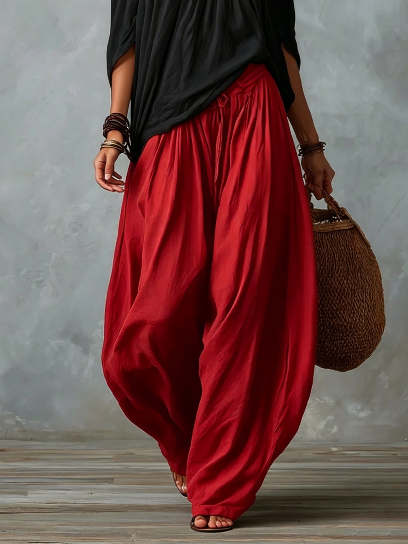 Chiara™ | Set Off-Shoulder Nero e Pantaloni Larghi Rossi