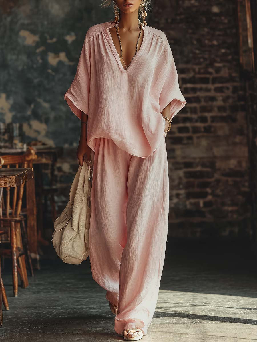 Sofia™ | Set Maglietta con Scollatura a V e Pantaloni Eleganti