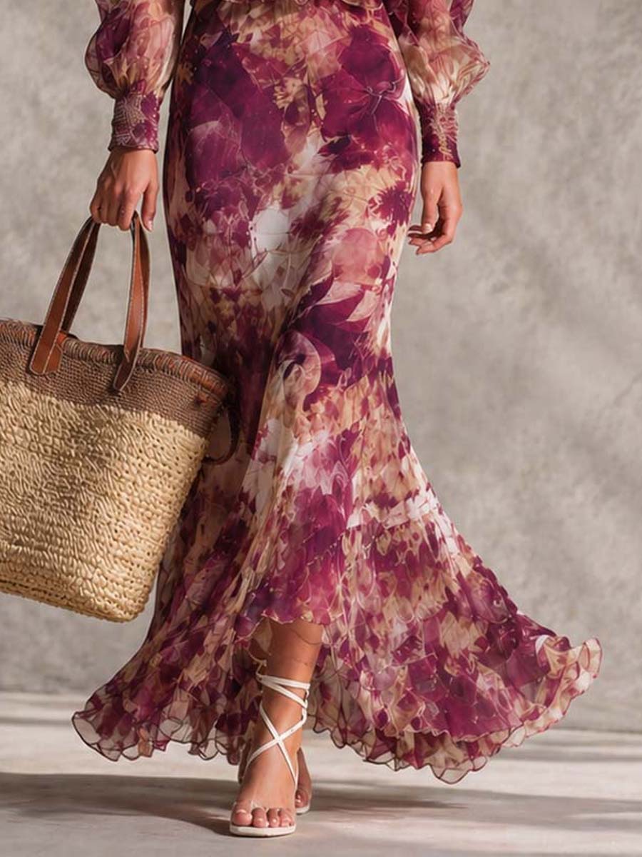 Elisa™ | Abito Maxi Chiffon Off-Shoulder Floreale Rosa