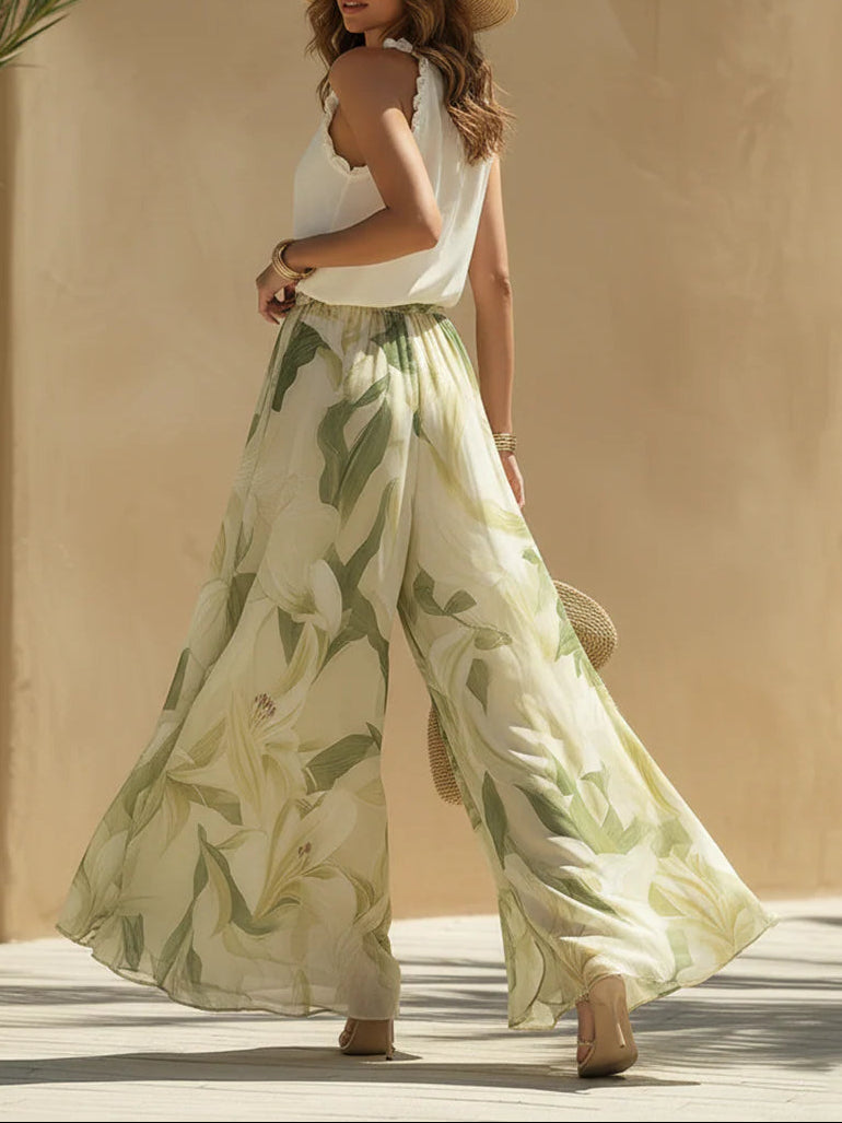 Alessia™ | Set Top Ruffle in Chiffon e Pantaloni Stampa Gigli
