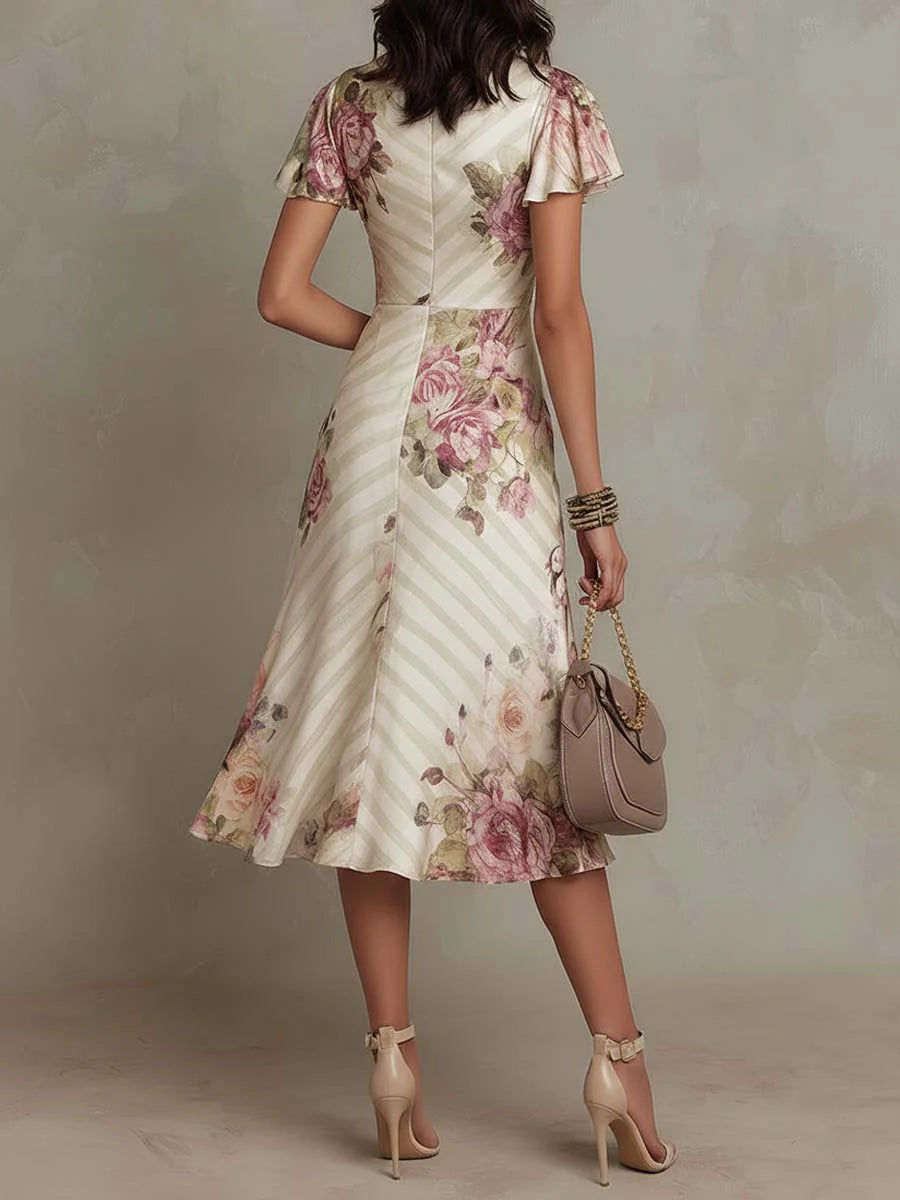 Alba™ | Abito Midi in Satin Floreale Stile Retrò