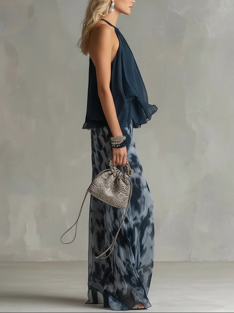 Martina™ | Set Top Halter e Pantaloni Stampati a Gamba Larga