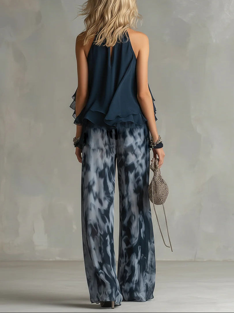 Martina™ | Set Top Halter e Pantaloni Stampati a Gamba Larga
