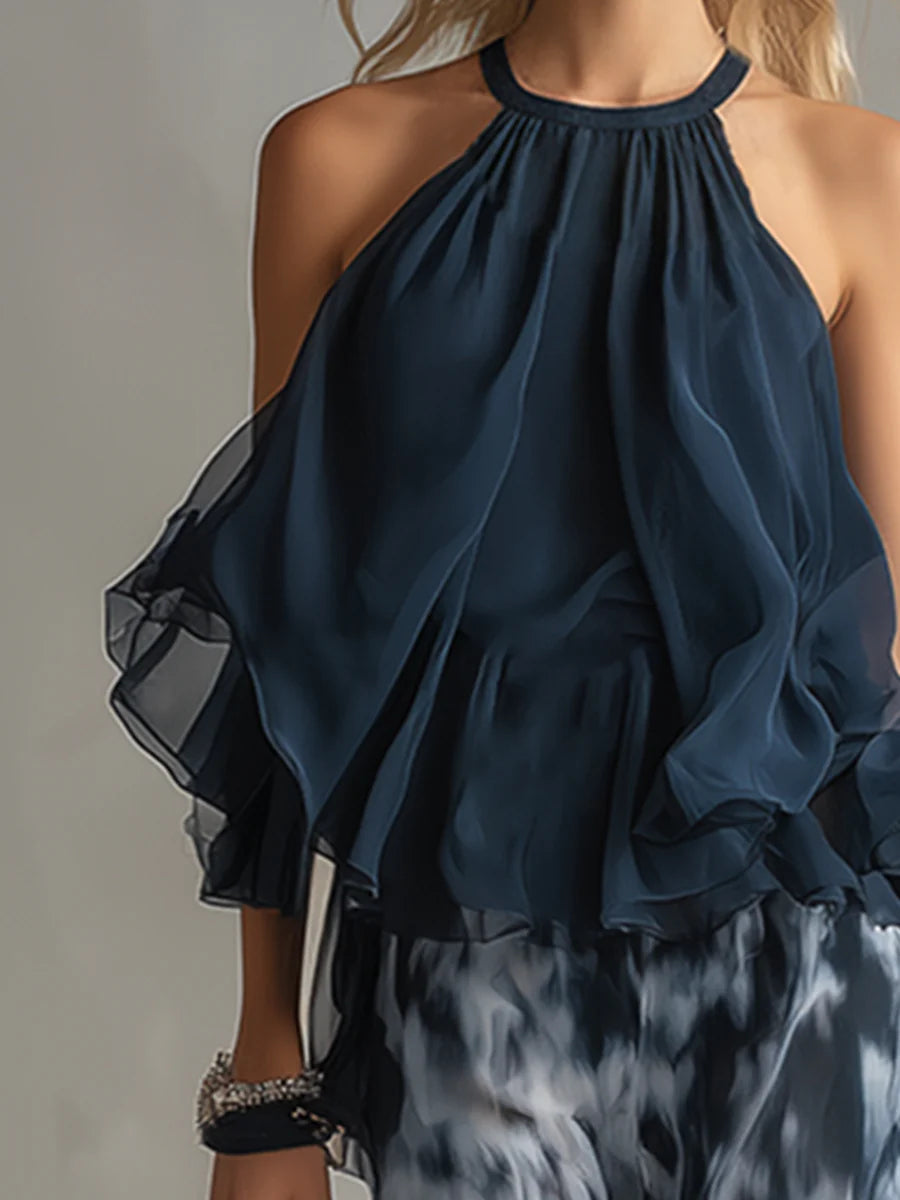 Martina™ | Set Top Halter e Pantaloni Stampati a Gamba Larga