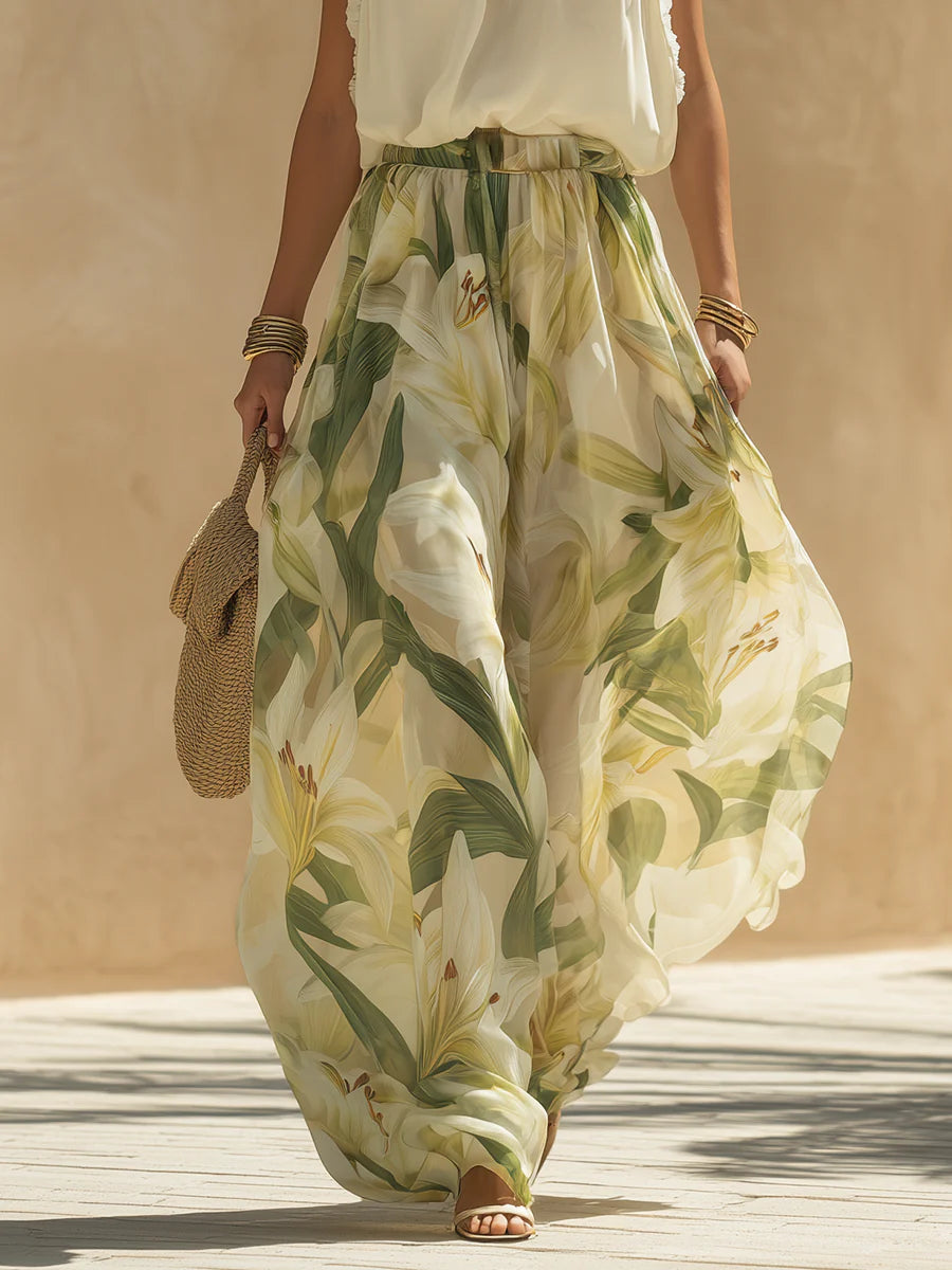 Alessia™ | Set Top Ruffle in Chiffon e Pantaloni Stampa Gigli