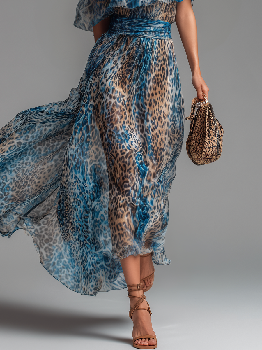 Giulia™ | Abito Lungo in Chiffon Leopardato con Spalle Scoperte