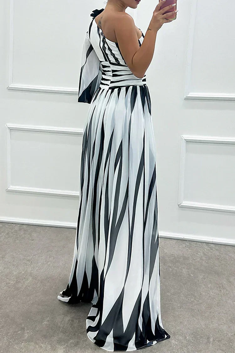 Chiara™ | Abito Maxi a Righe con Spalla Scoperta