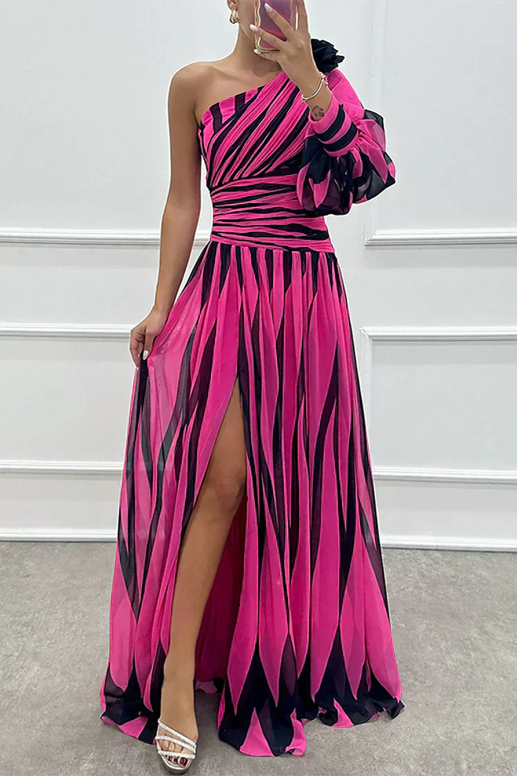 Chiara™ | Abito Maxi a Righe con Spalla Scoperta