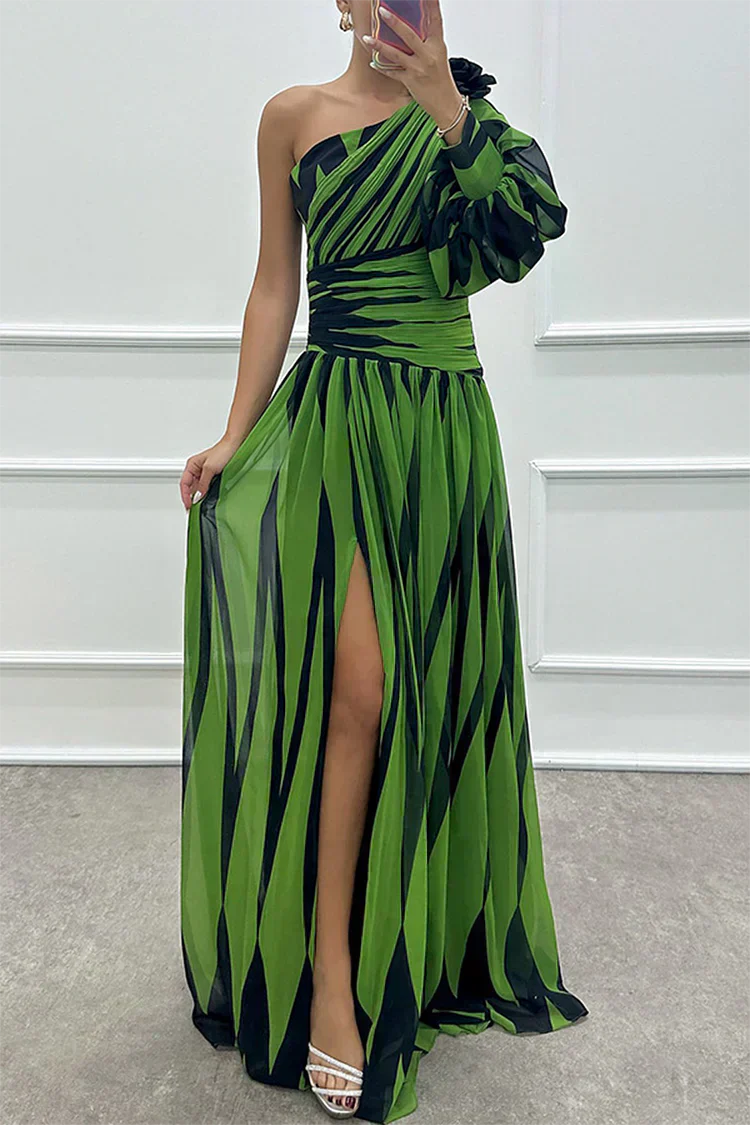 Chiara™ | Abito Maxi a Righe con Spalla Scoperta
