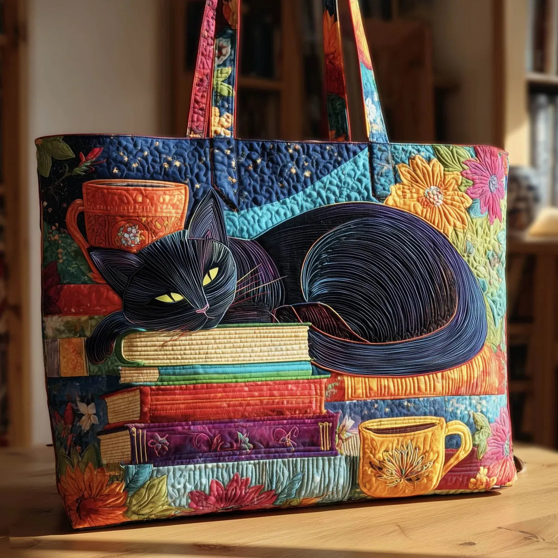Borsa Artigianale Chat Noir con Libri e Tazze