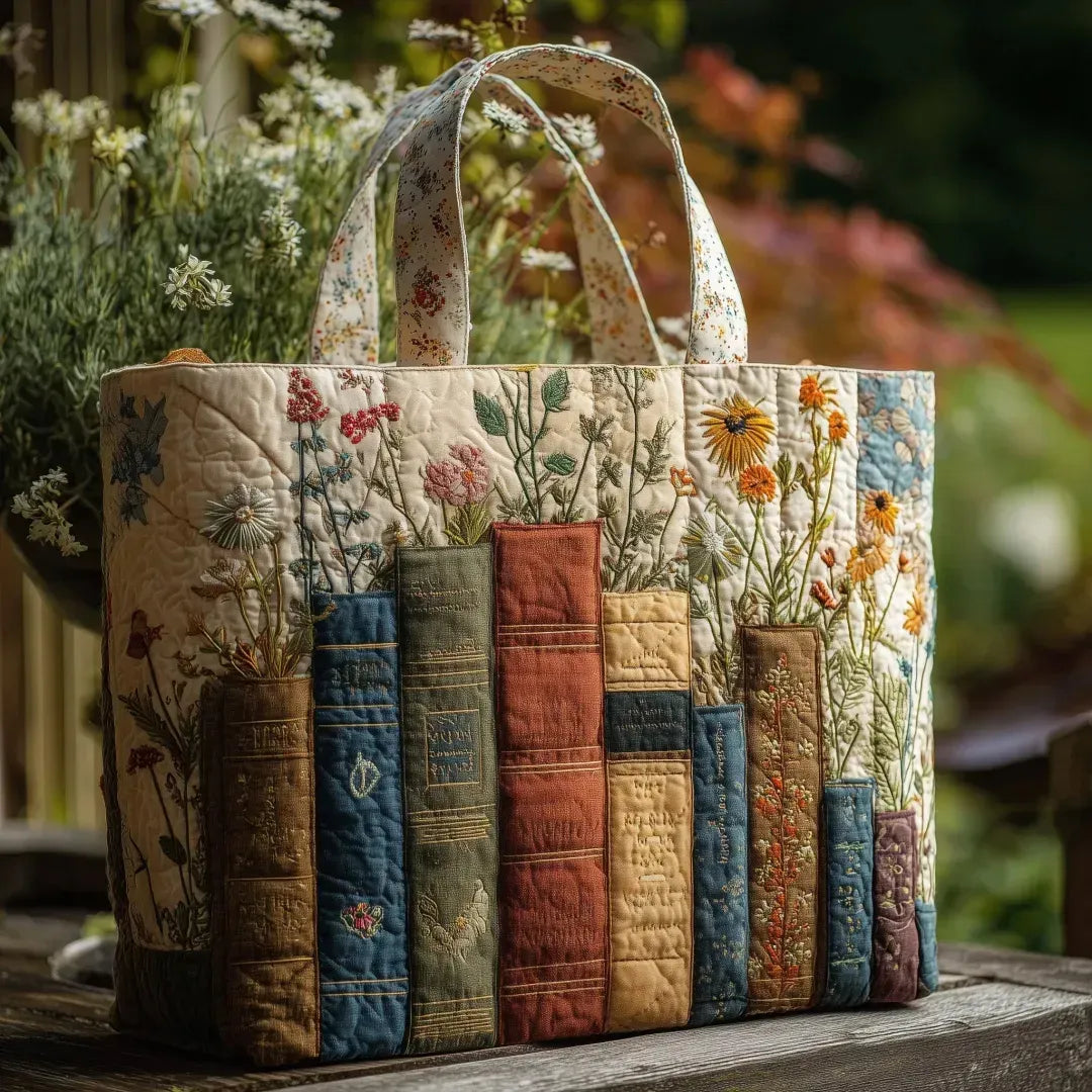 Borsa Trapuntata Artigianale: Libri e Fiori
