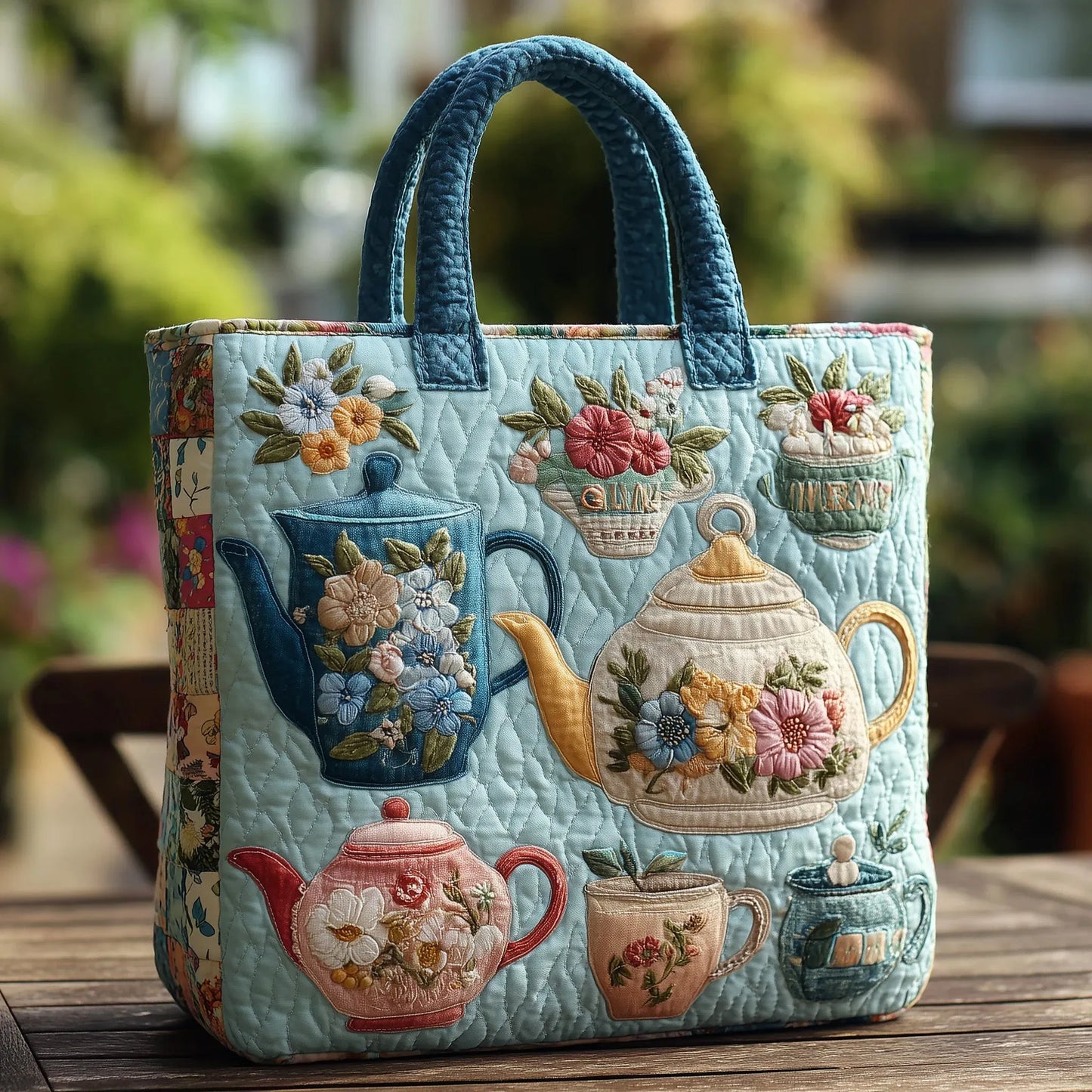 Borsa Trapuntata con Motivo Floreale