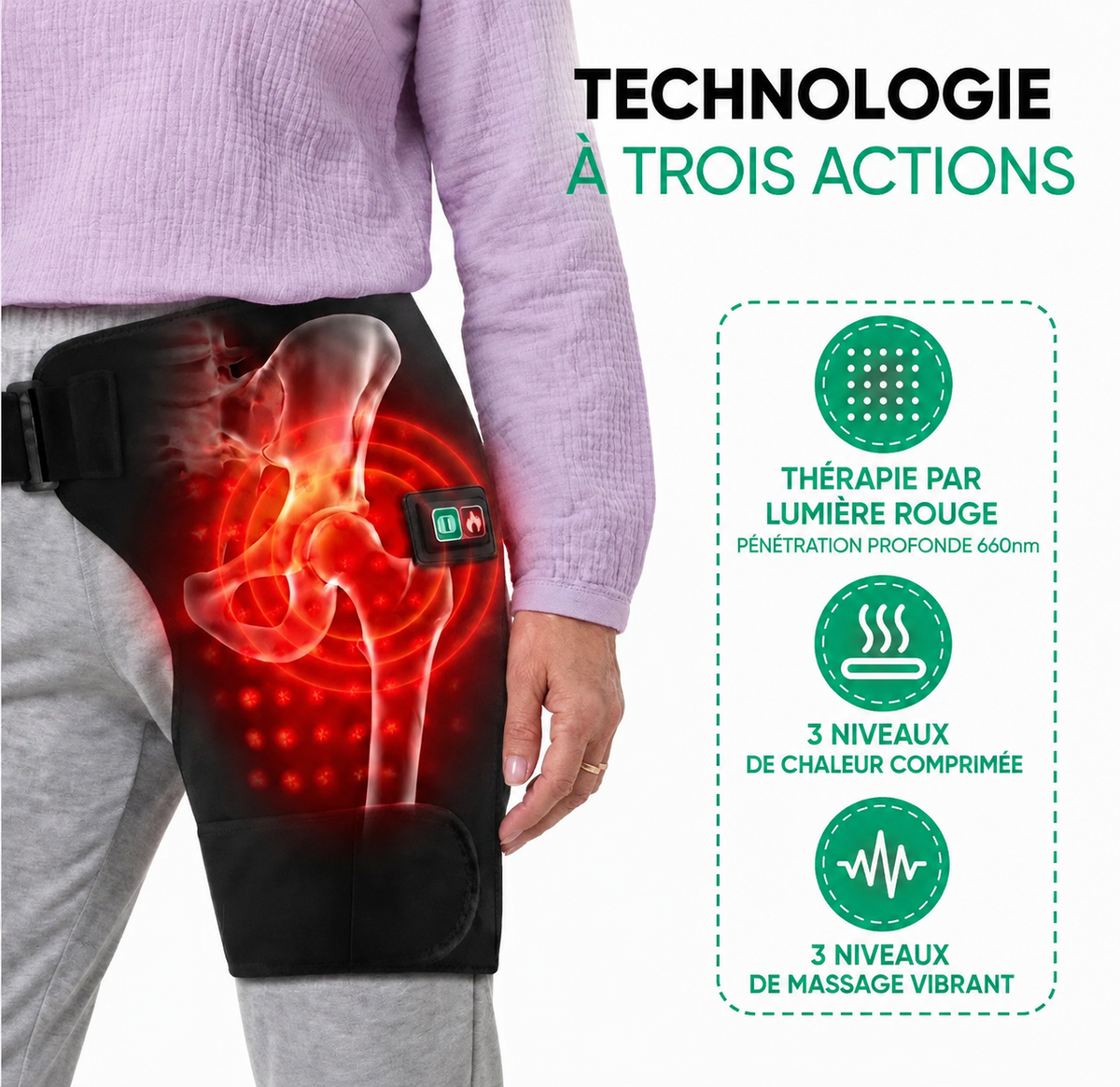 Auvane Hip — Thérapie par lumière rouge, chaleur et compression