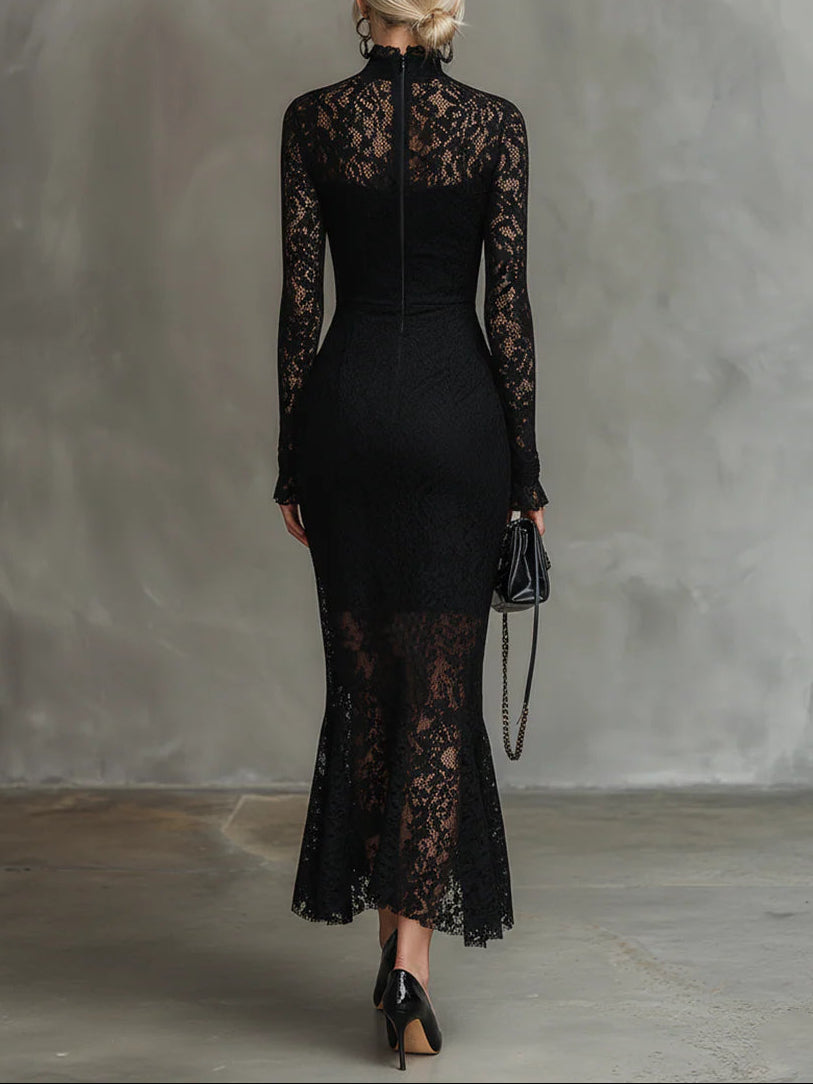 Julia™ | Abito Maxi in Pizzo Nero