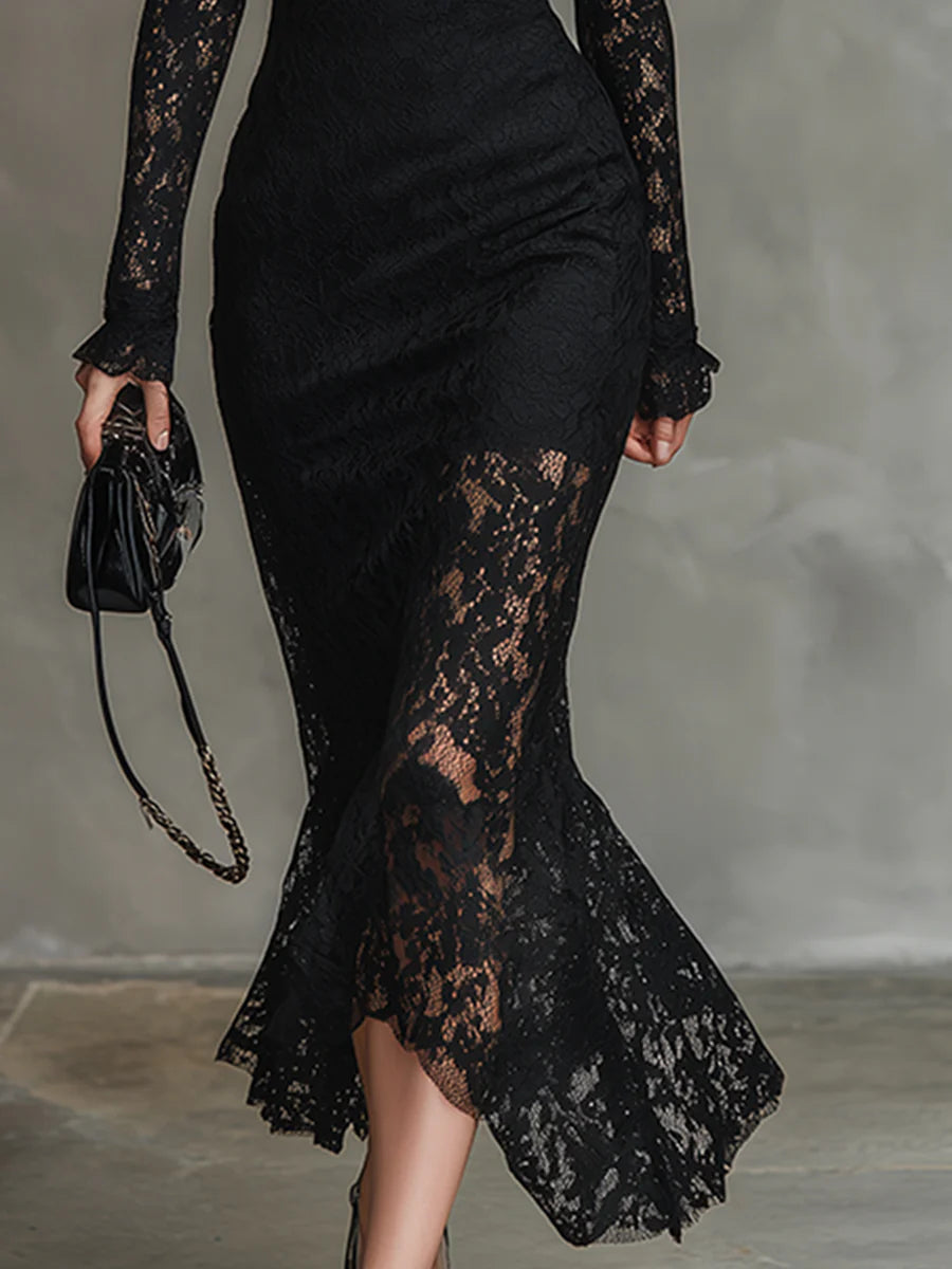 Julia™ | Abito Maxi in Pizzo Nero