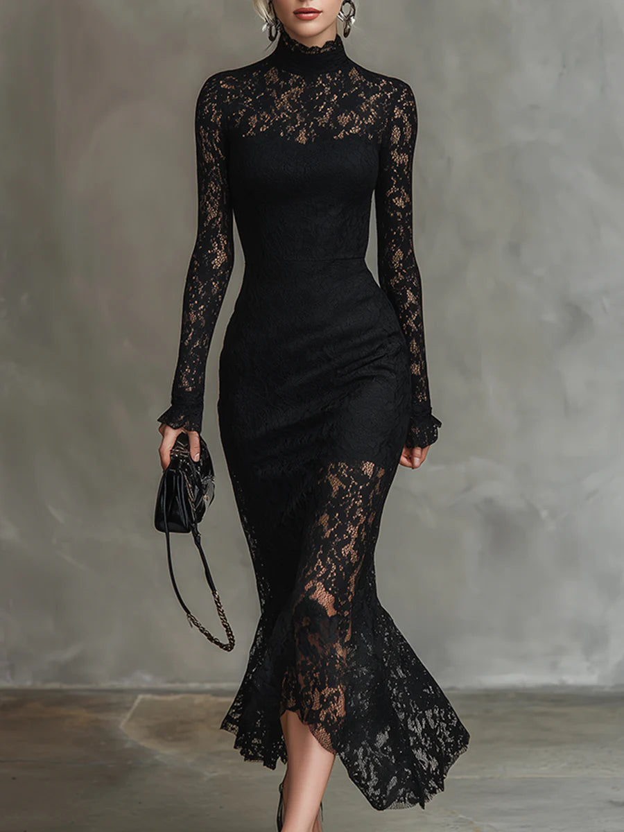 Julia™ | Abito Maxi in Pizzo Nero