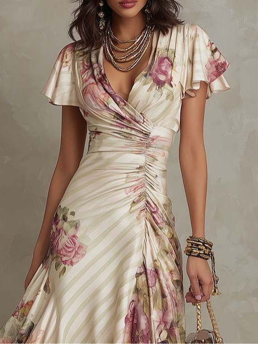 Alba™ | Abito Midi in Satin Floreale Stile Retrò