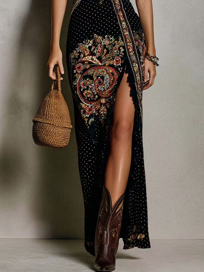 Valentina™ | Abito Boho Stampato con Profonda Scollatura a V e Spacco Alto