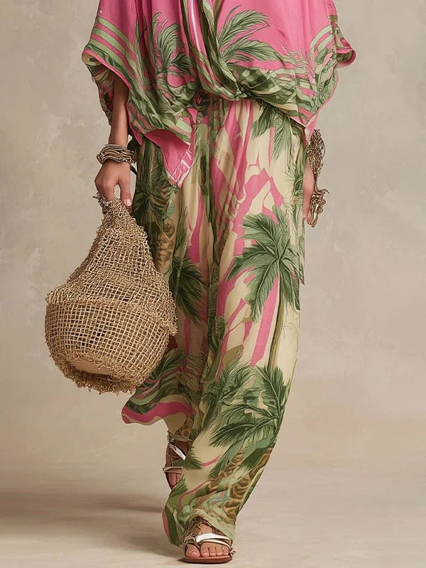 Chiara™ | Set Kimono e Pantaloni Stampa Palme