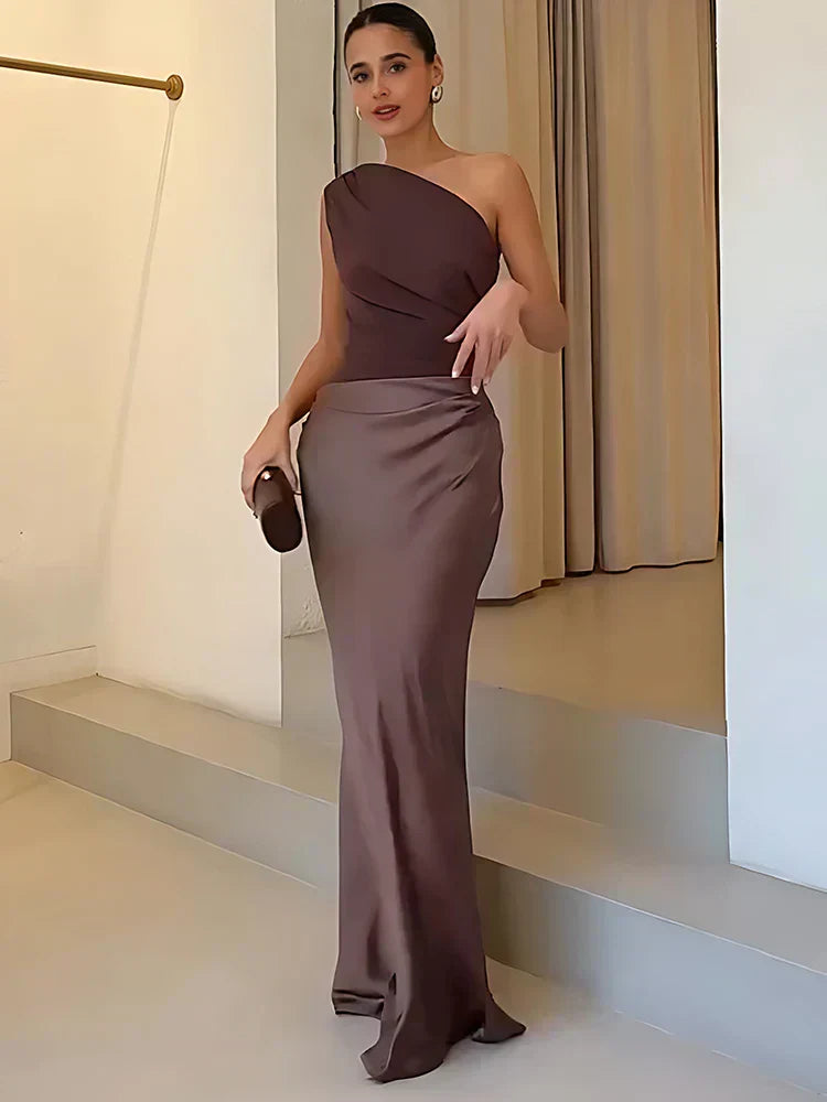 Luna™ | Vestito Maxi in Satin con Spacco