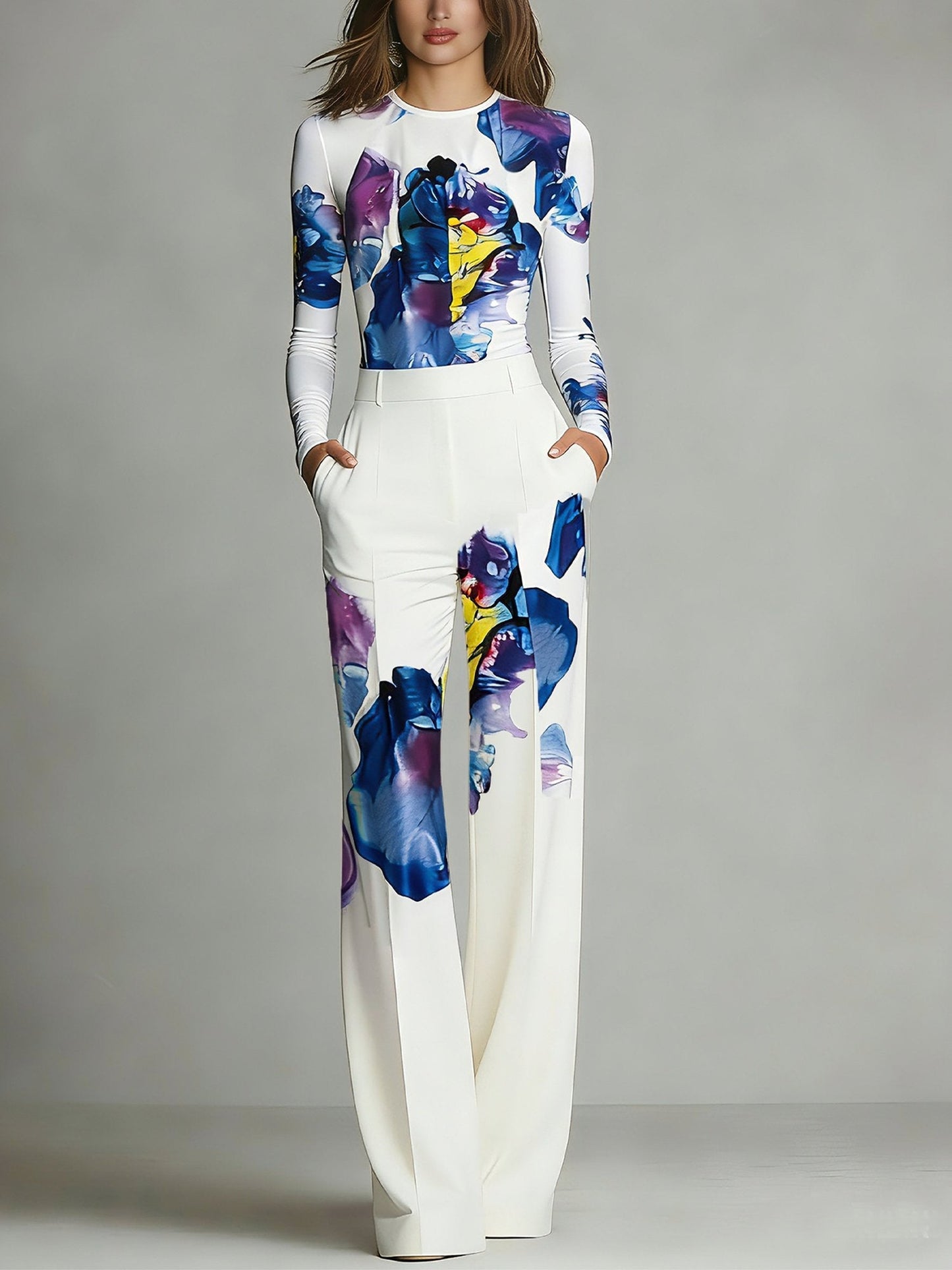 Sienna™ | Set Top e Pantaloni a Blocchi di Colore con Collo Rotondo