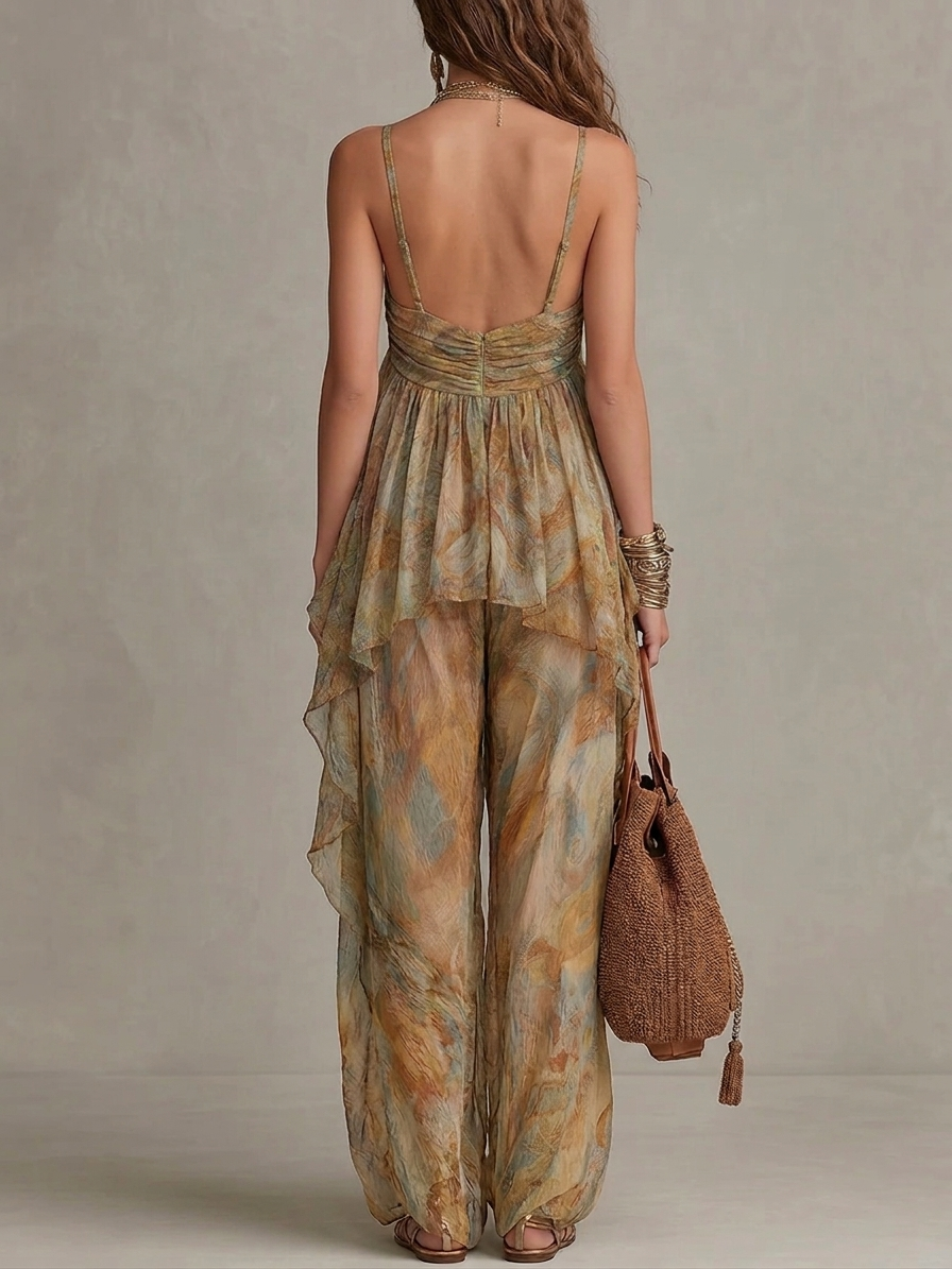 Sofia™ | Set Canotta in Chiffon con Rouches e Pantaloni Larghi