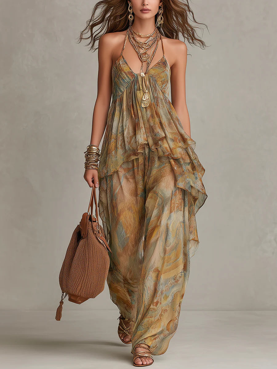 Sofia™ | Set Canotta in Chiffon con Rouches e Pantaloni Larghi
