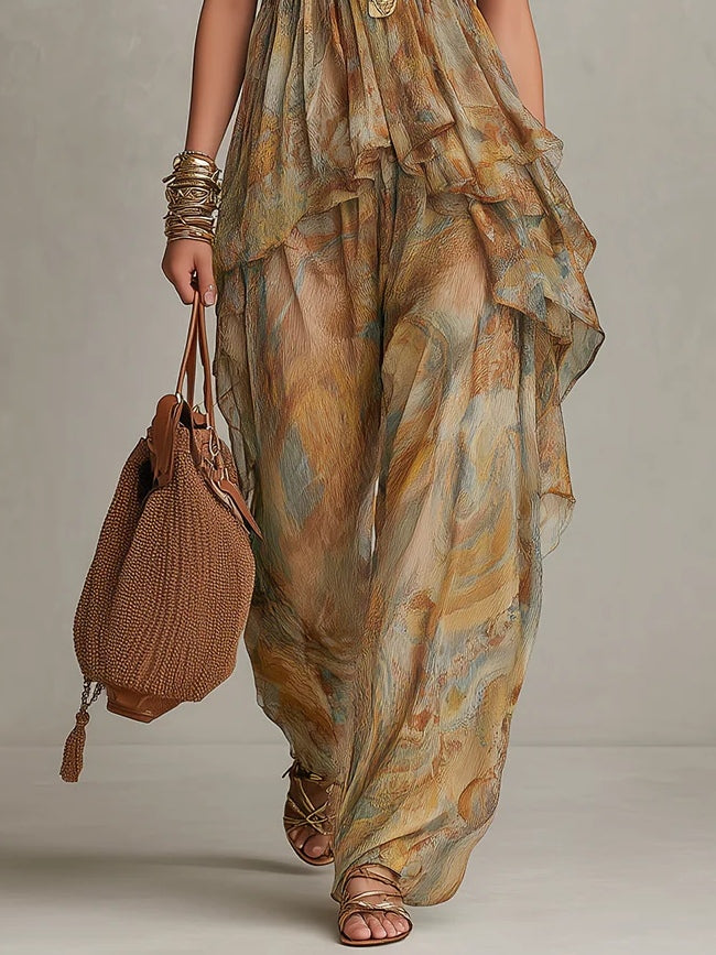 Sofia™ | Set Canotta in Chiffon con Rouches e Pantaloni Larghi