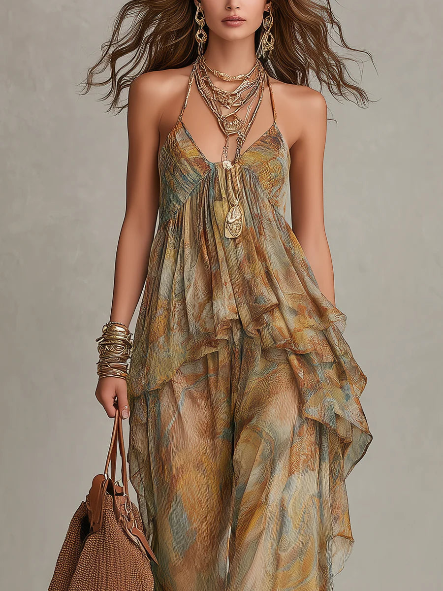 Sofia™ | Set Canotta in Chiffon con Rouches e Pantaloni Larghi