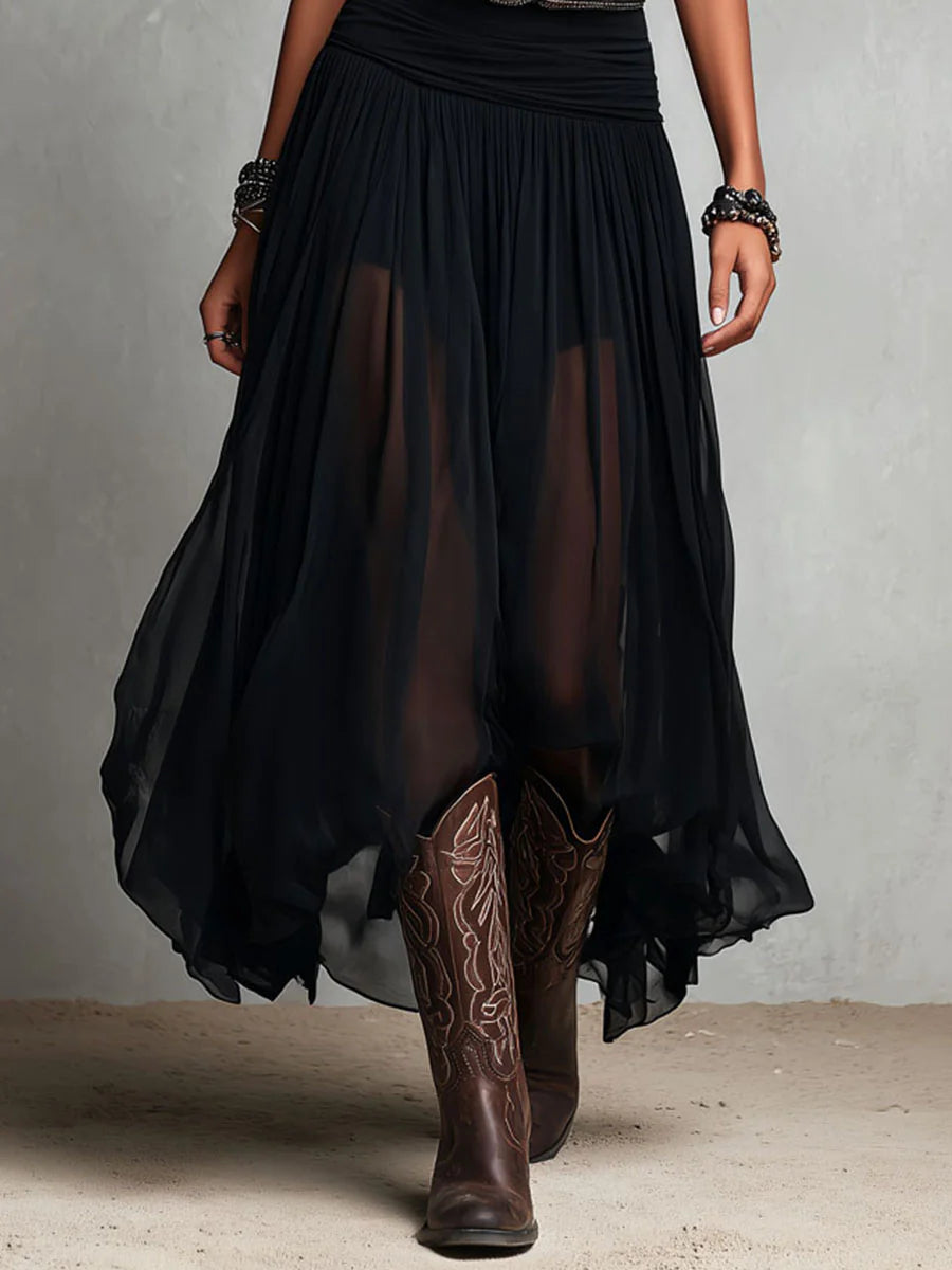 Bianca™ | Top Nero Senza Maniche con Gonna Maxi in Tulle