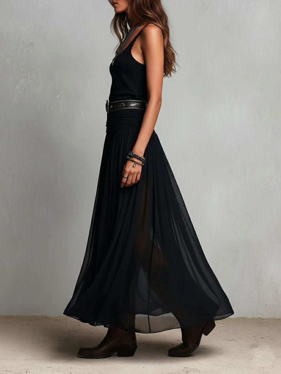 Bianca™ | Top Nero Senza Maniche con Gonna Maxi in Tulle