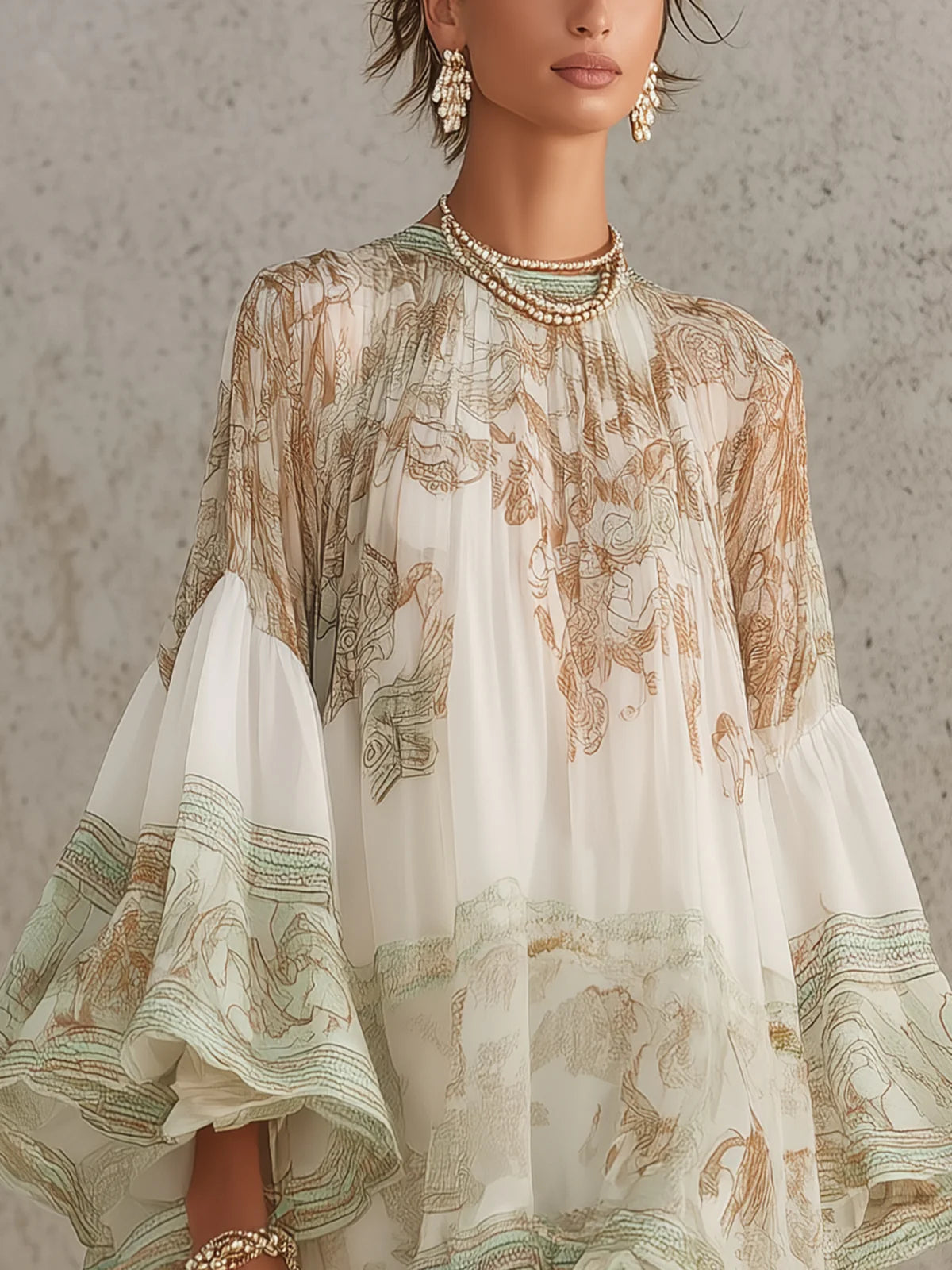 Chiara™ | Abito Mini Chiffon Verde a Righe