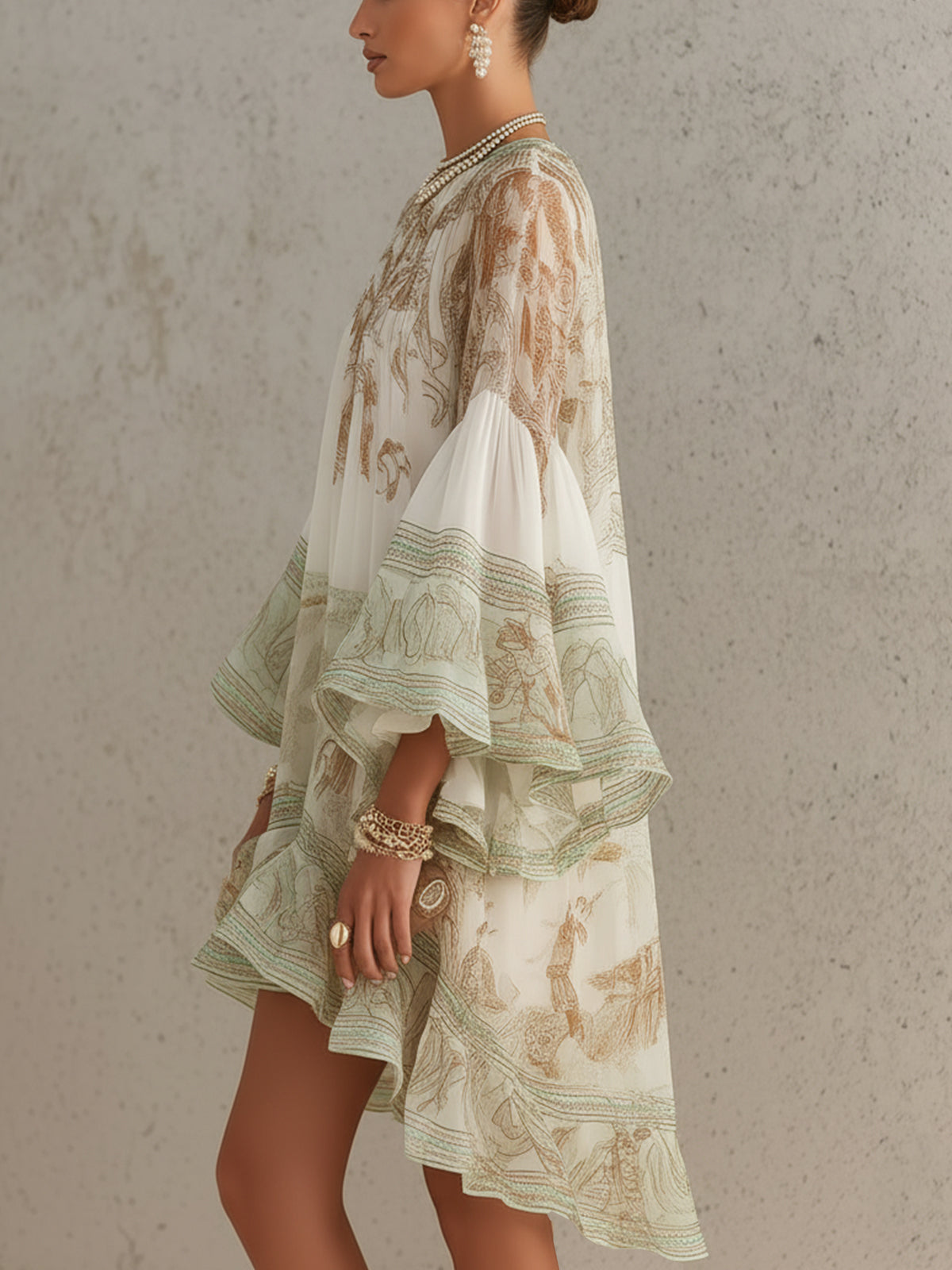 Chiara™ | Abito Mini Chiffon Verde a Righe