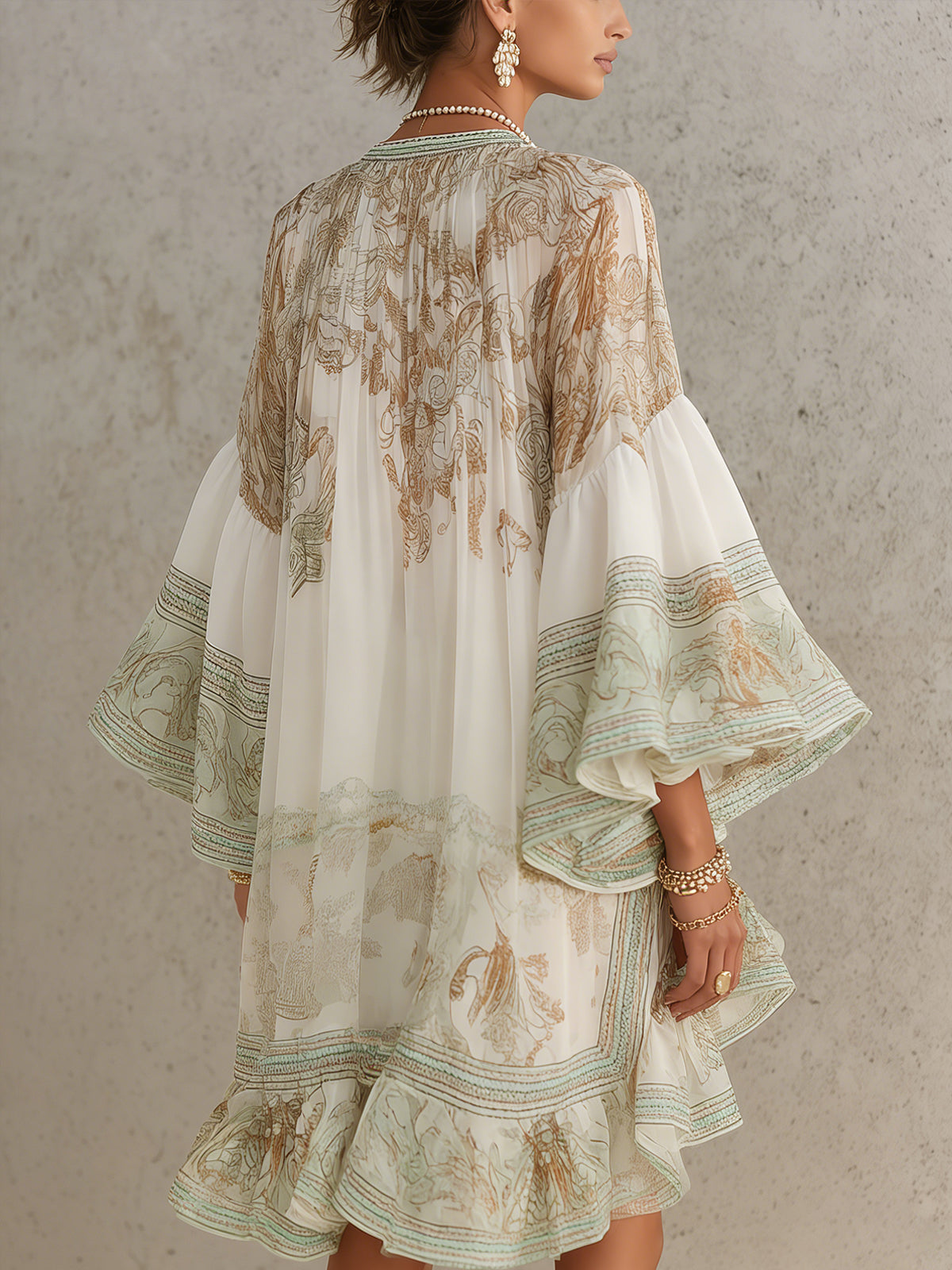 Chiara™ | Abito Mini Chiffon Verde a Righe