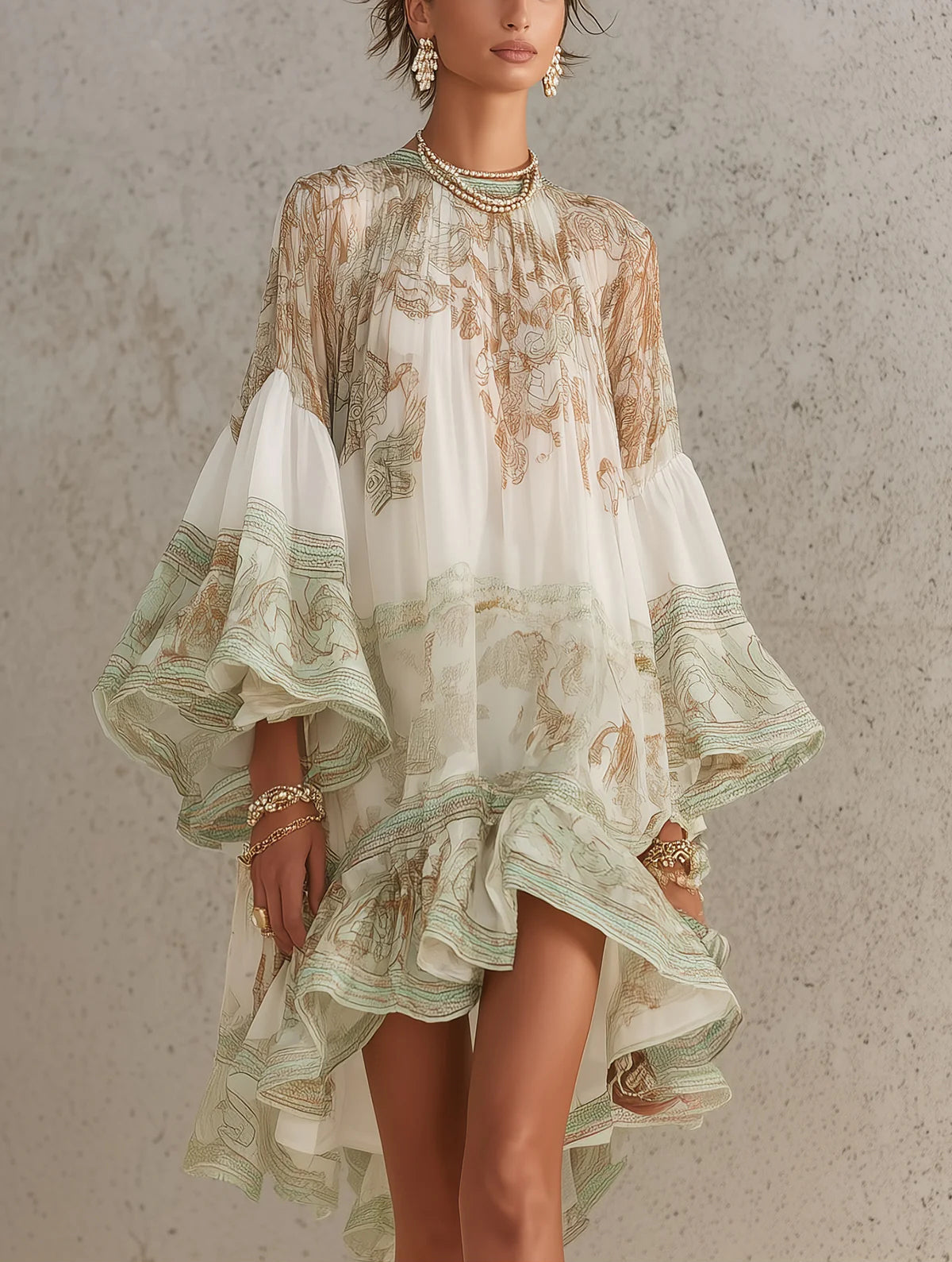 Chiara™ | Abito Mini Chiffon Verde a Righe