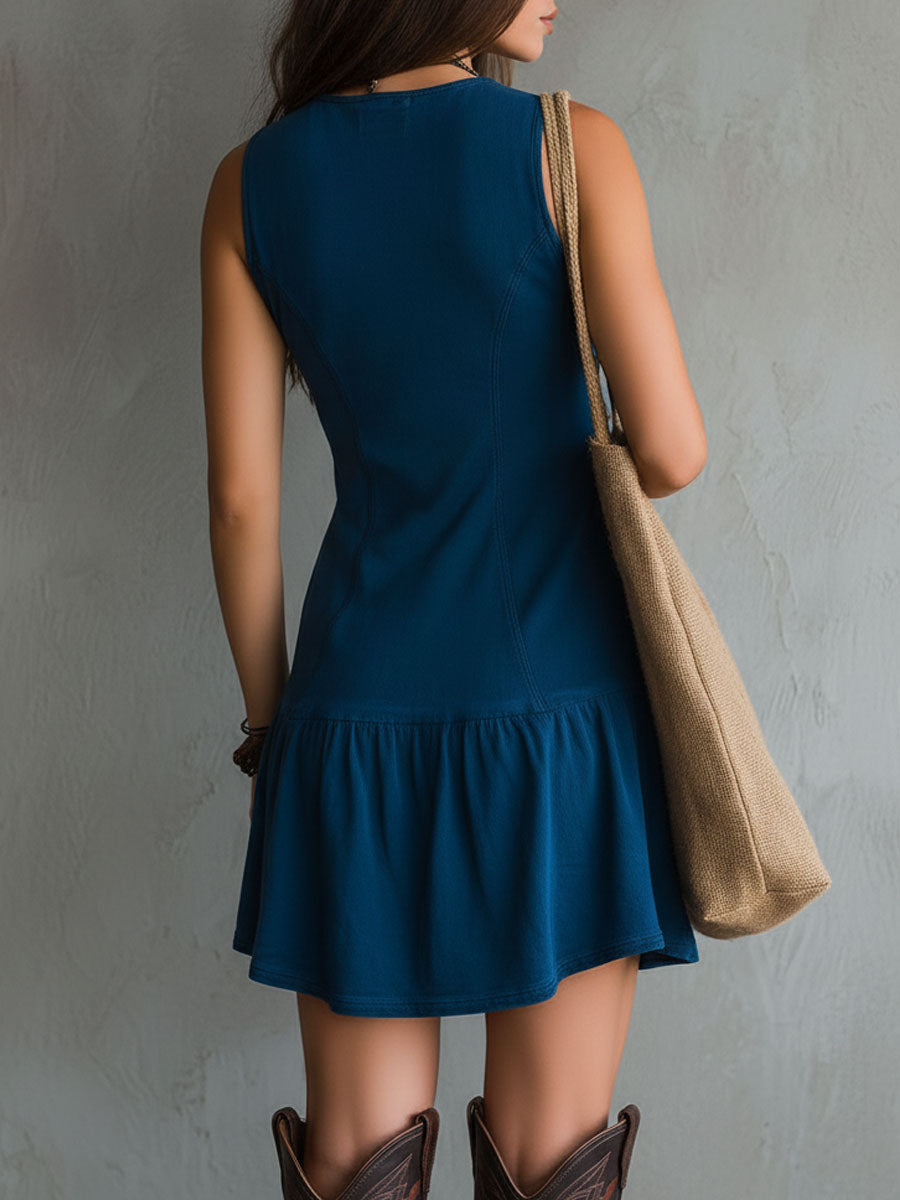 Chiara™ | Abito Mini Denim Boho Indaco con Bottoni