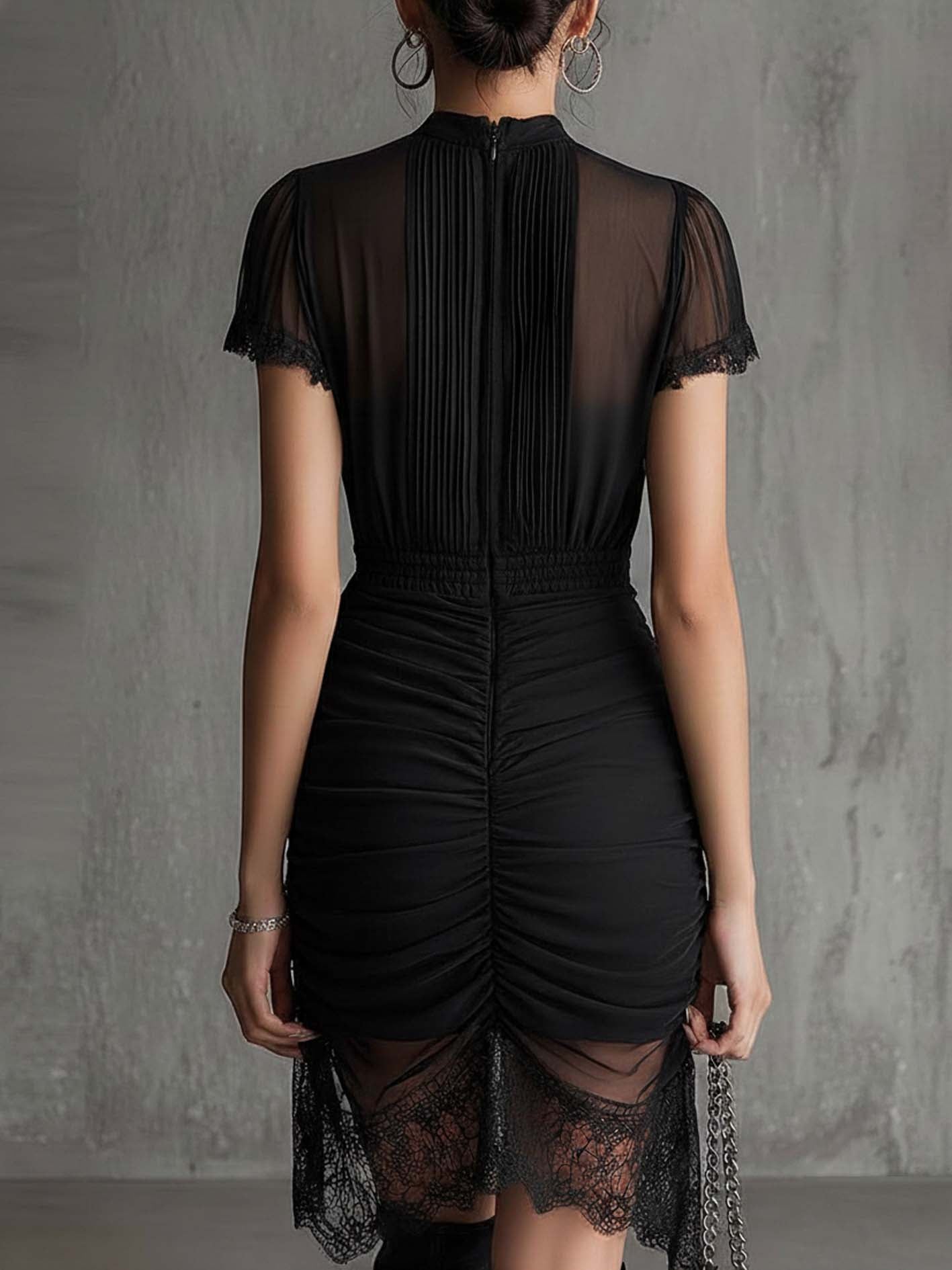 Eleonora™ | Abito Mini Chiffon Nero in Pizzo