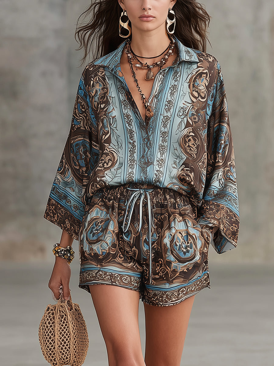Giulia™ | Set Camicia e Shorts Barocco da Vacanza