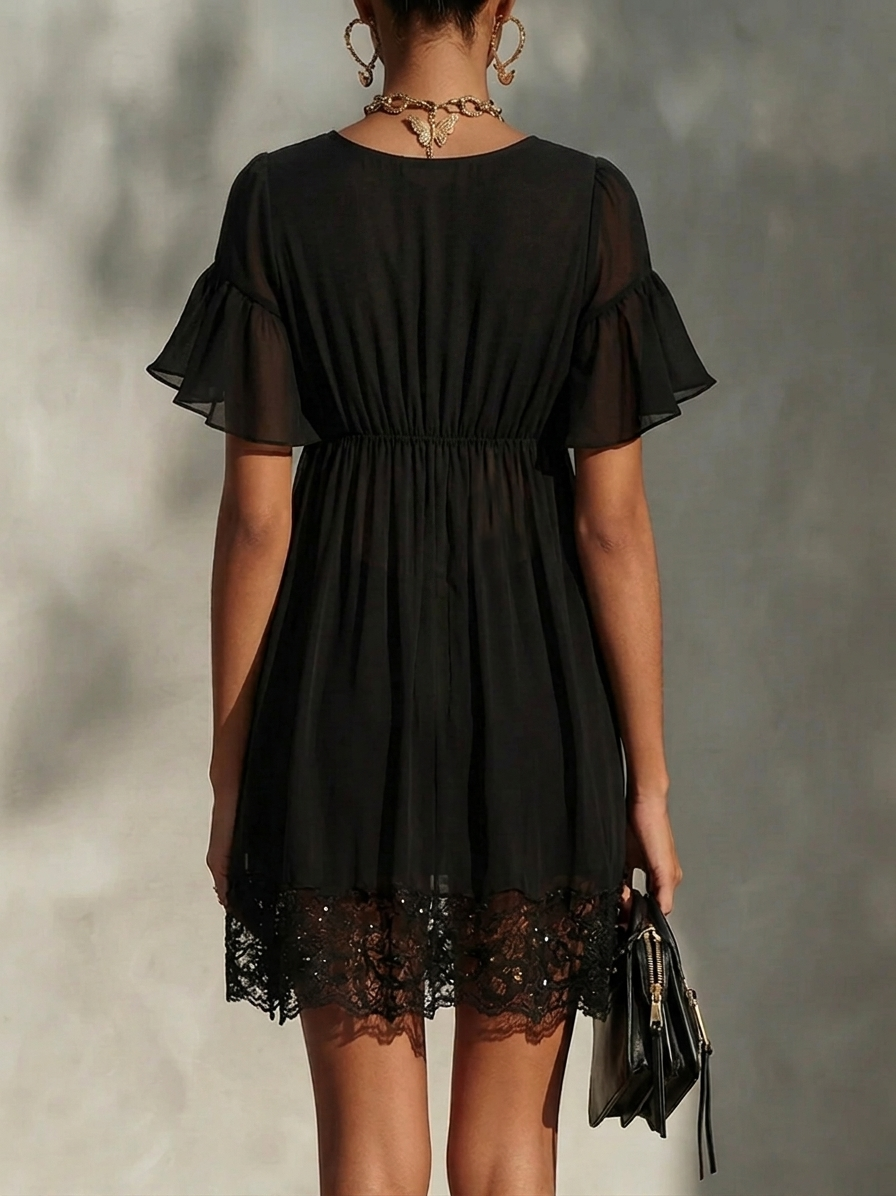 Bianca™ | Abito Mini Nero in Pizzo con Zip