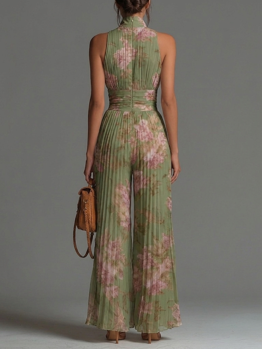 Giulia™ | Jumpsuit Chiffon Floreale Verde Plissettato