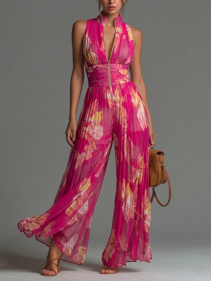 Flora™ | Tuta Floreale Fucsia in Chiffon