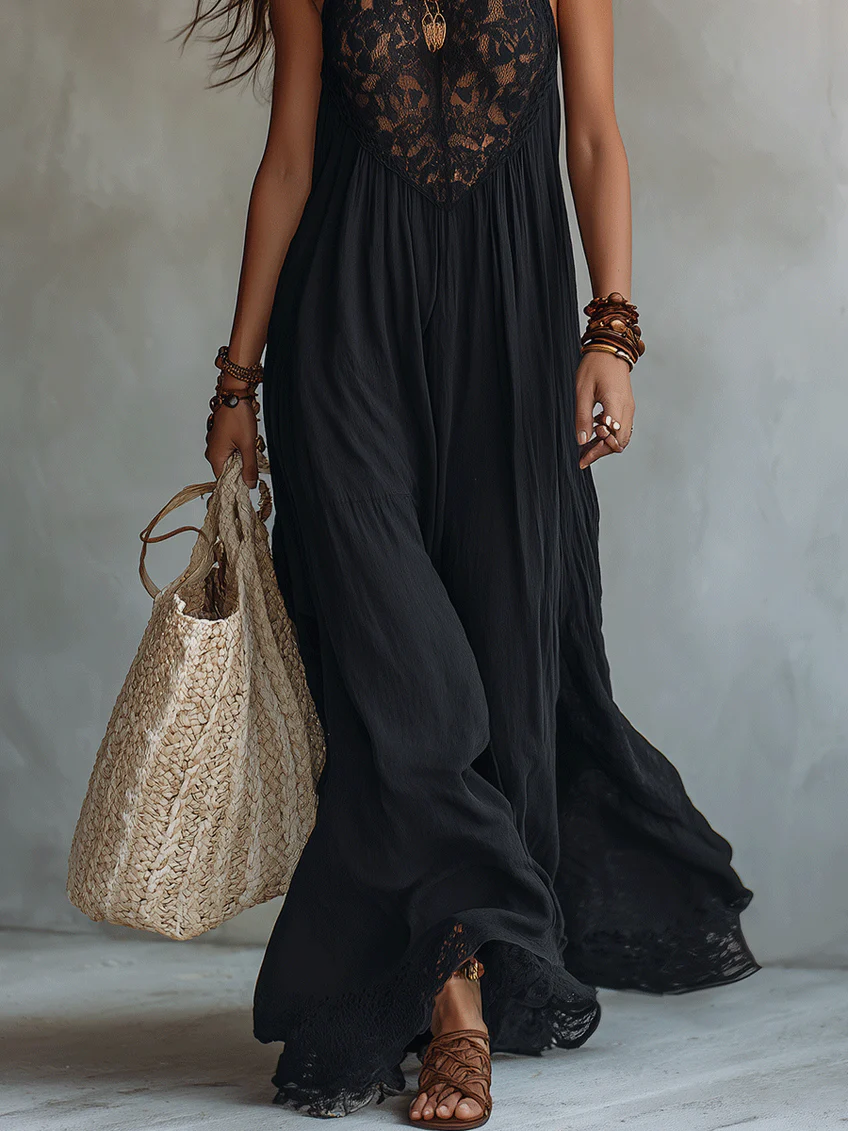Eleonora™ | Abito Maxi Pizzo Nero Boho