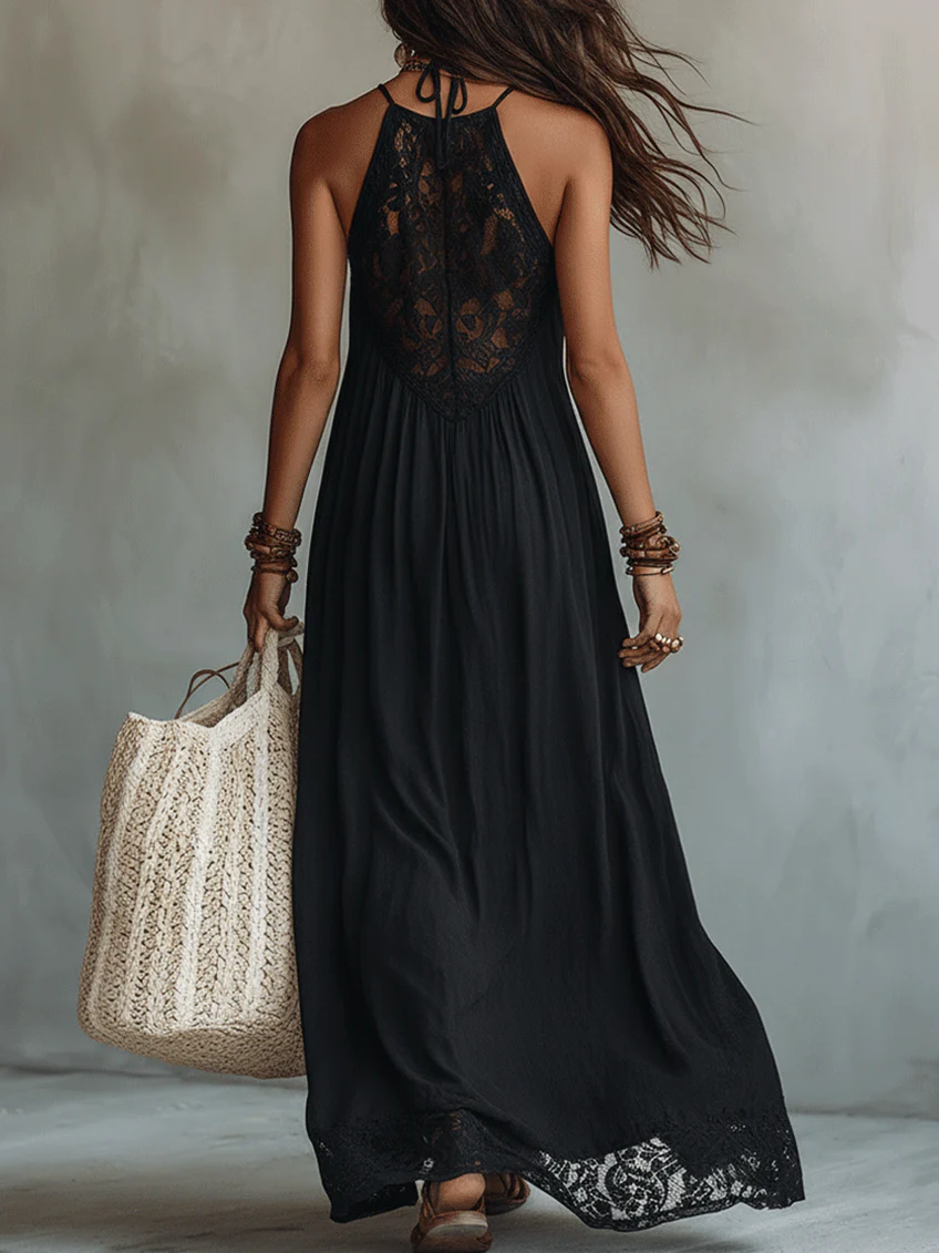 Eleonora™ | Abito Maxi Pizzo Nero Boho