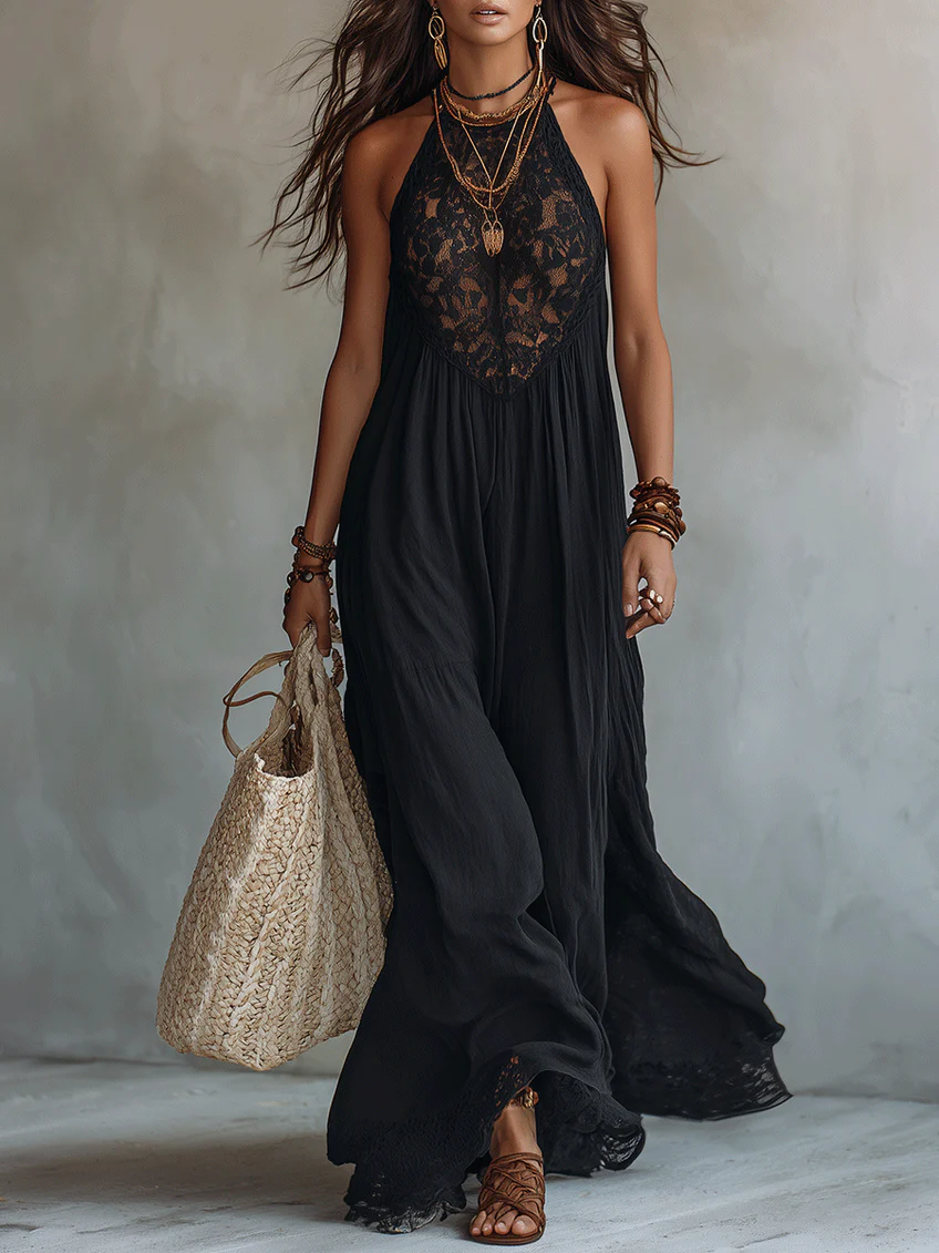 Eleonora™ | Abito Maxi Pizzo Nero Boho