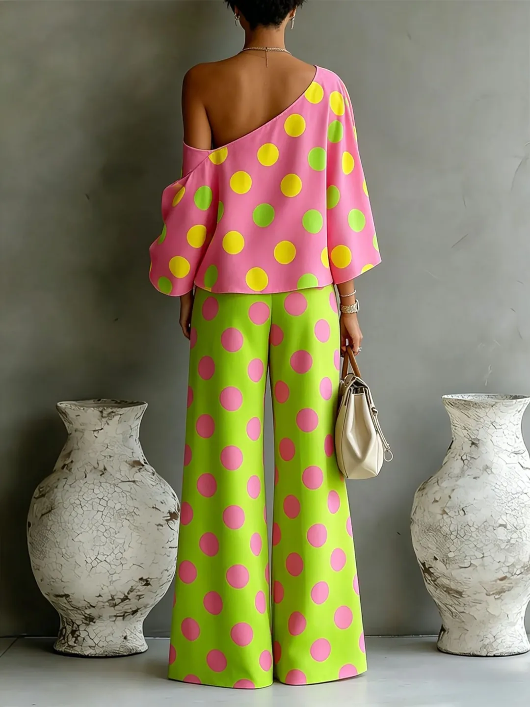 Chiara™ | Set a Pois Colorato con Pantaloni Larghi